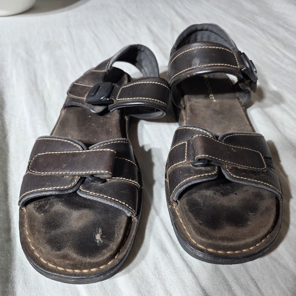 Rockport Men's Leather Sandals Cushioned Footbed Straps Size 12 Medium